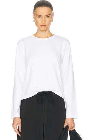Leset Margo Long Sleeve Top in White - White. Size L (also in S, XS).