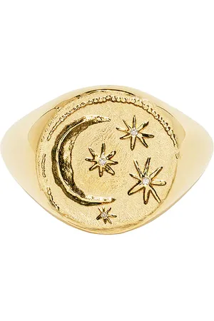 Azlee Cosmic Coin Ring in 18k Yellow Gold - Metallic Gold. Size 5 (also in 6, 7).