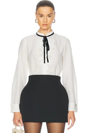 Frame Tie Ruffle Blouse in Cream - Cream. Size S (also in ).