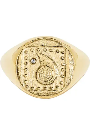 Azlee Spiral Seashell Coin Ring in 18k Yellow Gold & Diamond - Metallic Gold. Size 5 (also in 7).