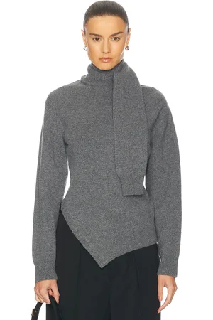 Rohe Twisted Scarf Sweater in Mid Grey Melange - Grey. Size 34 (also in 36, 38, 40).