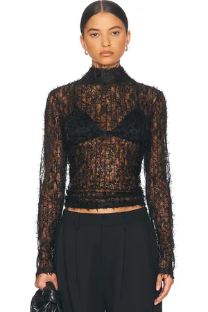 Rohe High Neck Textured Sheer Top in Black - Black. Size 34 (also in ).