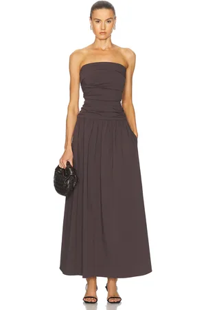 St Agni Gathered Strapless Tie Back Dress in Chocolate Plum - Chocolate. Size L (also in ).