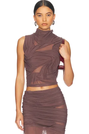 DI PETSA Wetlook High Neck Top in Brown - Chocolate. Size L (also in XS).