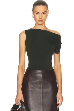 St Agni Asymmetric Knit Top in Basil - Dark Green. Size XS (also in ).