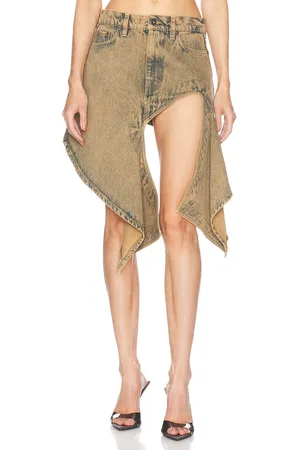 Y / PROJECT Cut Out Mini Skirt in Dusty Beige - Denim-Medium. Size XS (also in ).