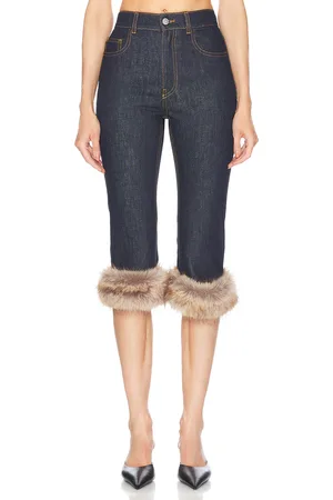 COPERNI Faux Fur Hem Corsair Skinny in Blue - Denim-Dark. Size 34 (also in 36, 42).