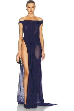DI PETSA Wetlook Off Shoulder Long Dress in Navy - Navy. Size L (also in ).