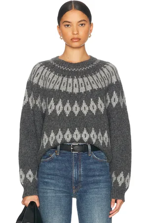 NILI LOTAN Arleth Sweater in Grey Fair Isle - Grey. Size L (also in S).