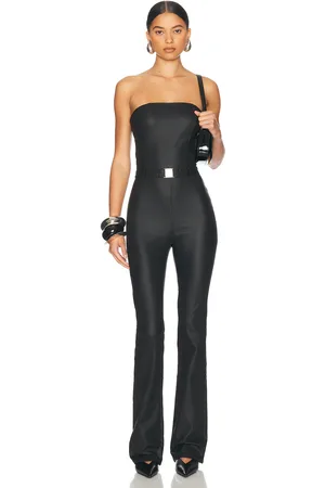 SER.O.YA Vice Slim Flare Jumpsuit in Coated Black - Black. Size L (also in M, S, XL).