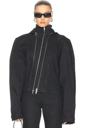Jade Cropper Asymmetric Denim Jacket in Grey - Black. Size 34 (also in 36, 38, 40).