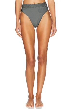 Tropic of C Denim High Rise Bikini Bottom in Black - Black. Size S (also in XS).