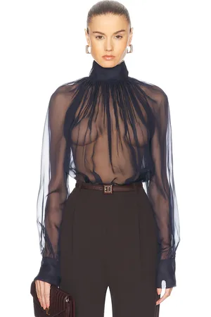 Saint Laurent Long Sleeve Blouse in Midnight Blue - Navy. Size 34 (also in 38).