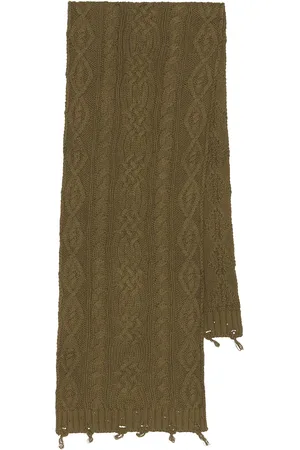 Found Distressed Cable Knit Scarf in Forest - Olive. Size all.