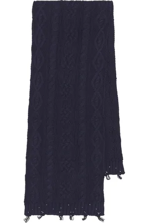 Found Distressed Cable Knit Scarf in Navy - Navy. Size all.