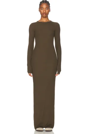 ÉTERNE Long Sleeve Crewneck Maxi Dress in Moss - Army. Size XL (also in ).