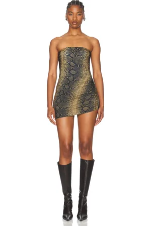 Norma Kamali Strapless Side Drape Pickleball Dress in Python - Neutral. Size L (also in M, S, XS).
