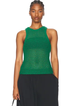 St Agni Cotton Crochet Tank Top in Verde - Green. Size L (also in M, S, XS).