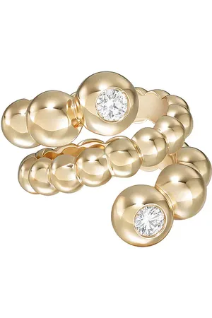 Melissa Kaye Audrey Coil Ring in 18k Yellow Gold & Diamonds - Metallic Gold. Size 7 (also in ).