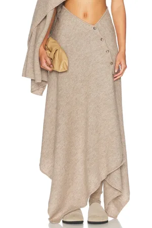 Helsa Lauren Midi Knit Skirt in Beige - Beige. Size L (also in M, S, XL, XS, XXS).
