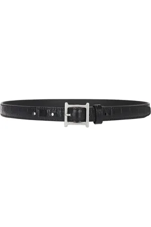 Helsa Logo Mini Waist Belt in Black Croco & Silver - Black. Size L (also in M, S, XL, XS).