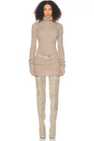 Helsa Lauren Mini Knit Dress in Beige - Beige. Size L (also in M, S, XL, XS, XXS).