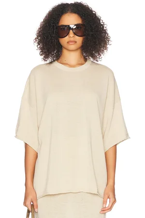 Helsa Palmer Knit Top in Natural Linen - Neutral. Size L (also in M, S, XL, XS).