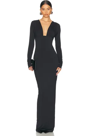 Helsa Jersey Deep V Maxi Dress in Black - Black. Size M (also in S).