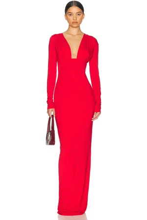 Helsa Jersey Deep V Maxi Dress in Chile - Red. Size L (also in M, S, XL).