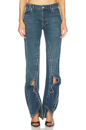 Y / PROJECT Hook And Eye Straight Leg in Evergreen Vintage Blue - Denim-Medium. Size 24 (also in 25, 26, 27, 28, 29, 30).