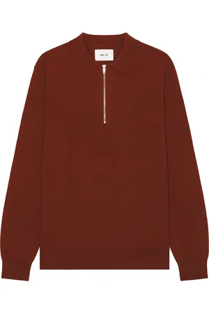 NN.07 Sergio Zip Polo Sweater in Red Brown - Red. Size M (also in S, XL/1X).