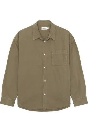 Frame Long Sleeve Relaxed Denim Shirt in Taupe - Olive. Size L (also in M).