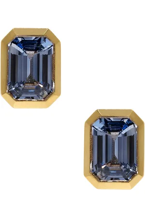 Azlee Rich Small Sapphire Stud Earrings in 18k Yellow Gold & Sapphire - Metallic Gold. Size all.