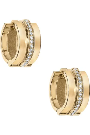 Azlee Staircase 3 Tier Hinged Diamond Huggie Earrings in 18k Yellow Gold & Diamond - Metallic Gold. Size all.