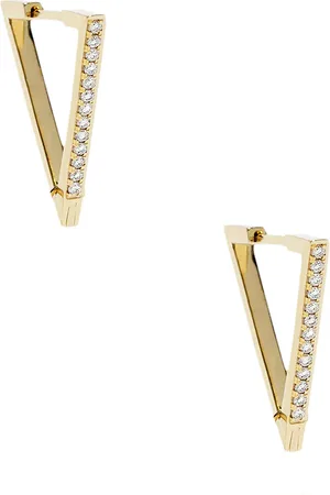 Azlee V Pave Diamond Hoop Earrings in 18k Yellow Gold & Diamond - Metallic Gold. Size all.