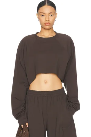 Norma Kamali Oversized Raglan Sleeve Cropped Top in Espresso - Chocolate. Size L (also in M, S).