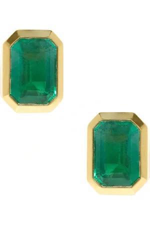 Azlee Rich Medium Emerald Stud Earrings in 18k Yellow Gold & Emerald - Metallic Gold. Size all.