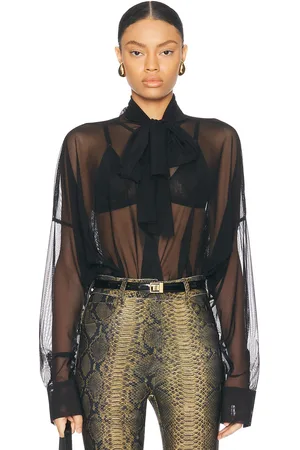 Norma Kamali Super Oversized Boyfriend Shirt Bow Bodysuit in Black - Black. Size L (also in XL).