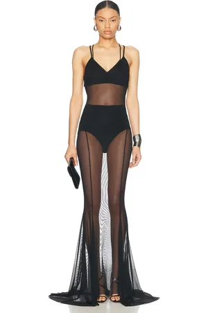 Norma Kamali Low Back Slip Mermaid Fishtail Gown in Black - Black. Size L (also in M, S, XL, XS).