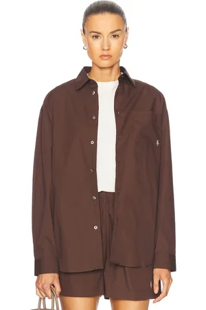Sporty & Rich SRC Oversized Shirt in Chocolate - Brown. Size L (also in M, S, XS).