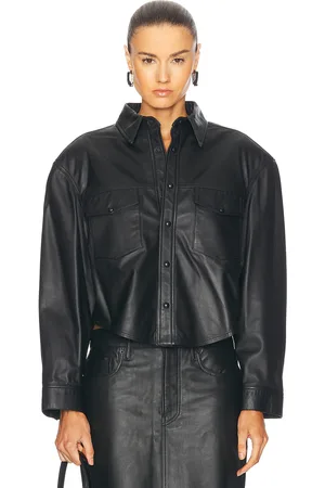 WARDROBE.NYC Leather Shirt Jacket in Black - Black. Size L (also in M, S, XL, XS).