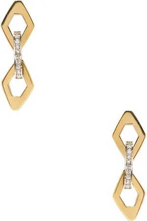 Azlee Lozenge Diamond Chain Earrings in 18k Yellow Gold & Diamond - Metallic Gold. Size all.