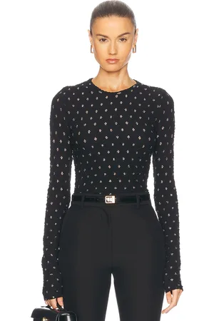 Frame Dotted Stretch Mesh Top in Black Multi - Black. Size L (also in M, S).
