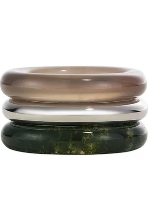 BY PARIAH Stone Trilogy Stack Ring in Moss & Grey Agate - Grey. Size 52 (also in 54, 56).