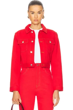 Frame X Carolina Herrera Tailored Denim Jacket in Herrera Red - Red. Size S (also in XS).