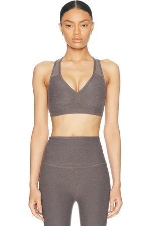 Beyond Yoga Spacedye Lift Your Spirits Sports Bra in Soft Umber Heather - Grey. Size M (also in S, XS).