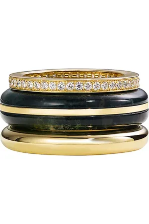 BY PARIAH Classic Stack Ring in Moss Agate - Metallic Gold,Green. Size 52 (also in 56).