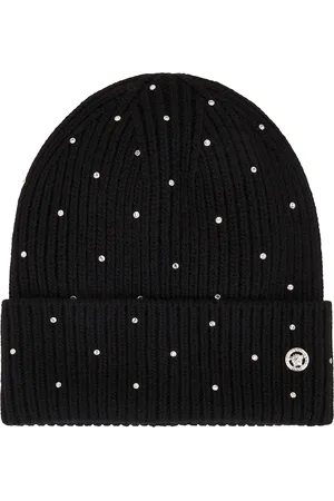 VERSACE Crystal Beanie in Black - Black. Size all.