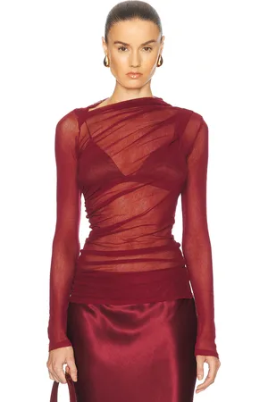ENZA COSTA Long Sleeve Slash Top in Ruby - Burgundy. Size L (also in M, S, XS).