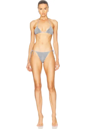 Jean Paul Gaultier Pinstripe Body Morphing Bikini Set in White & Black - White. Size S (also in XS).